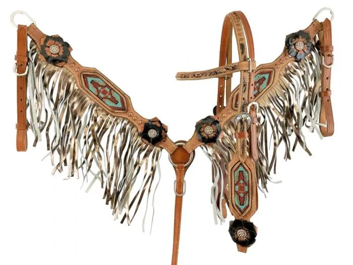Floral & Aztec Fringe Headstall Set