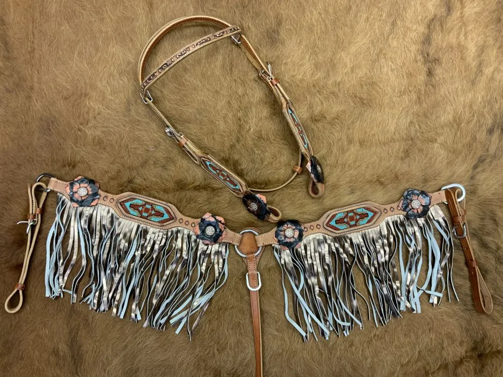 Floral & Aztec Fringe Headstall Set