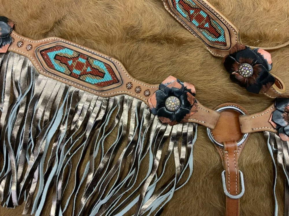 Floral & Aztec Fringe Headstall Set