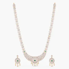 Floral Elegance CZ Long Necklace Set