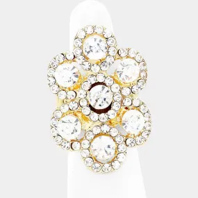 Flower Bubble Crystal Stretch Gold Tone Ring