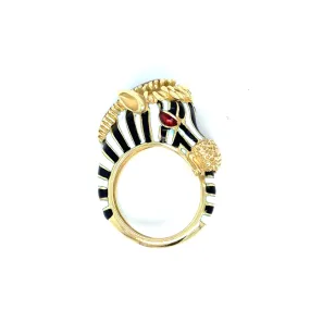 Frascarolo Italy Enamel Gold Zebra Ring