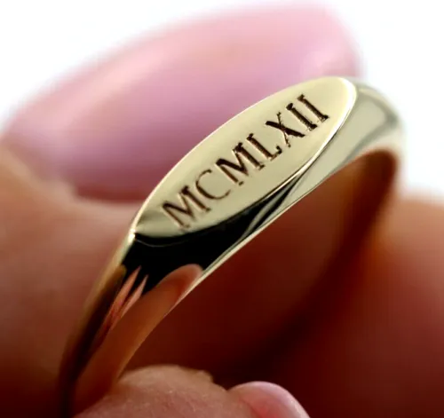 Genuine Solid 9ct Yellow, Rose or White Gold Signet Ring Engraved Initials or Numbers