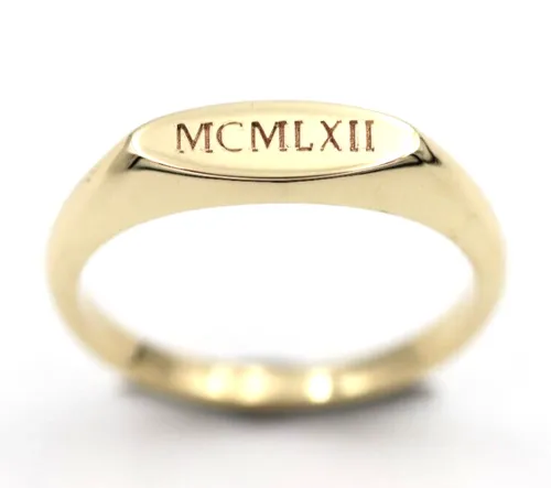 Genuine Solid 9ct Yellow, Rose or White Gold Signet Ring Engraved Initials or Numbers