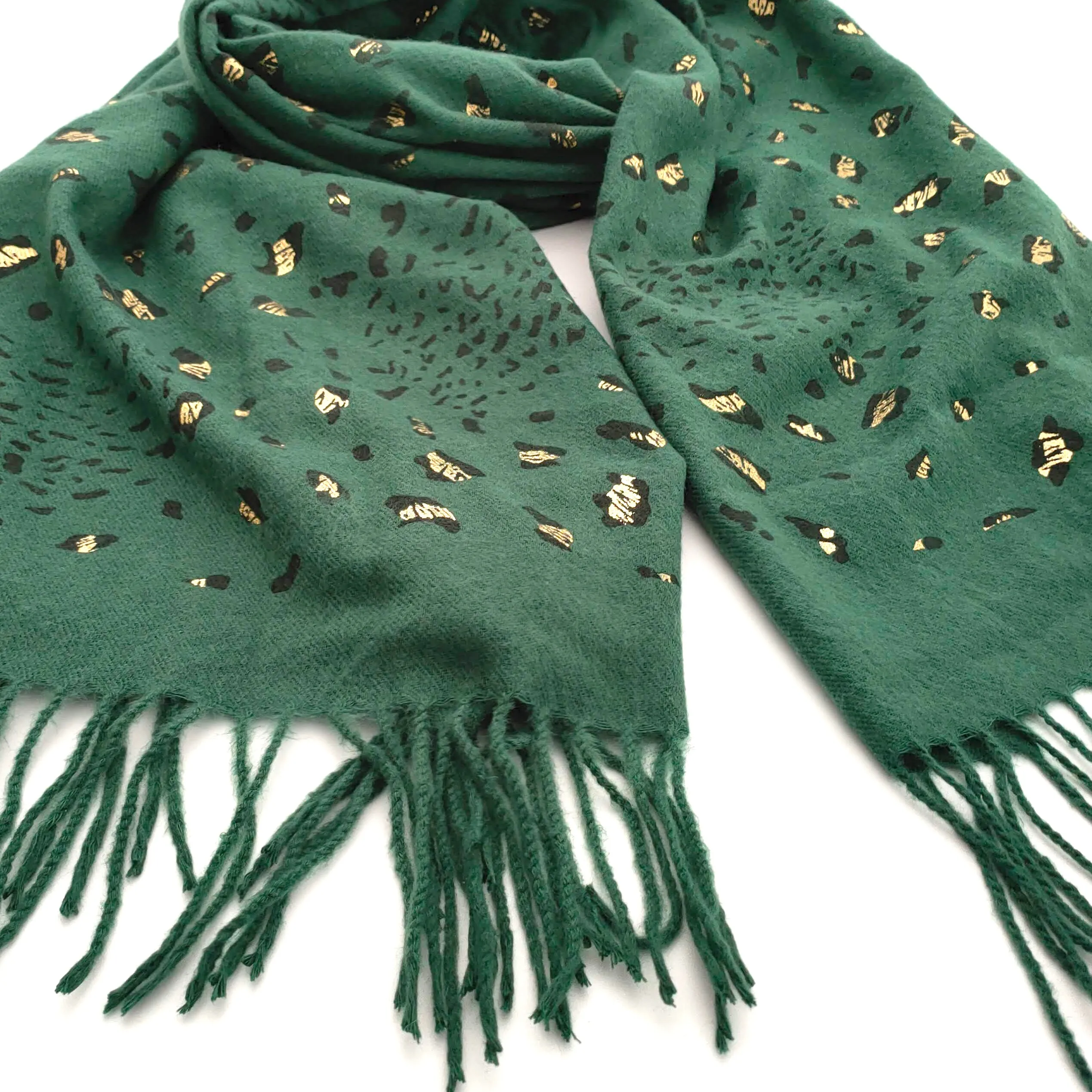 Gold Glittery Animal Print Scarf w/ Tassels