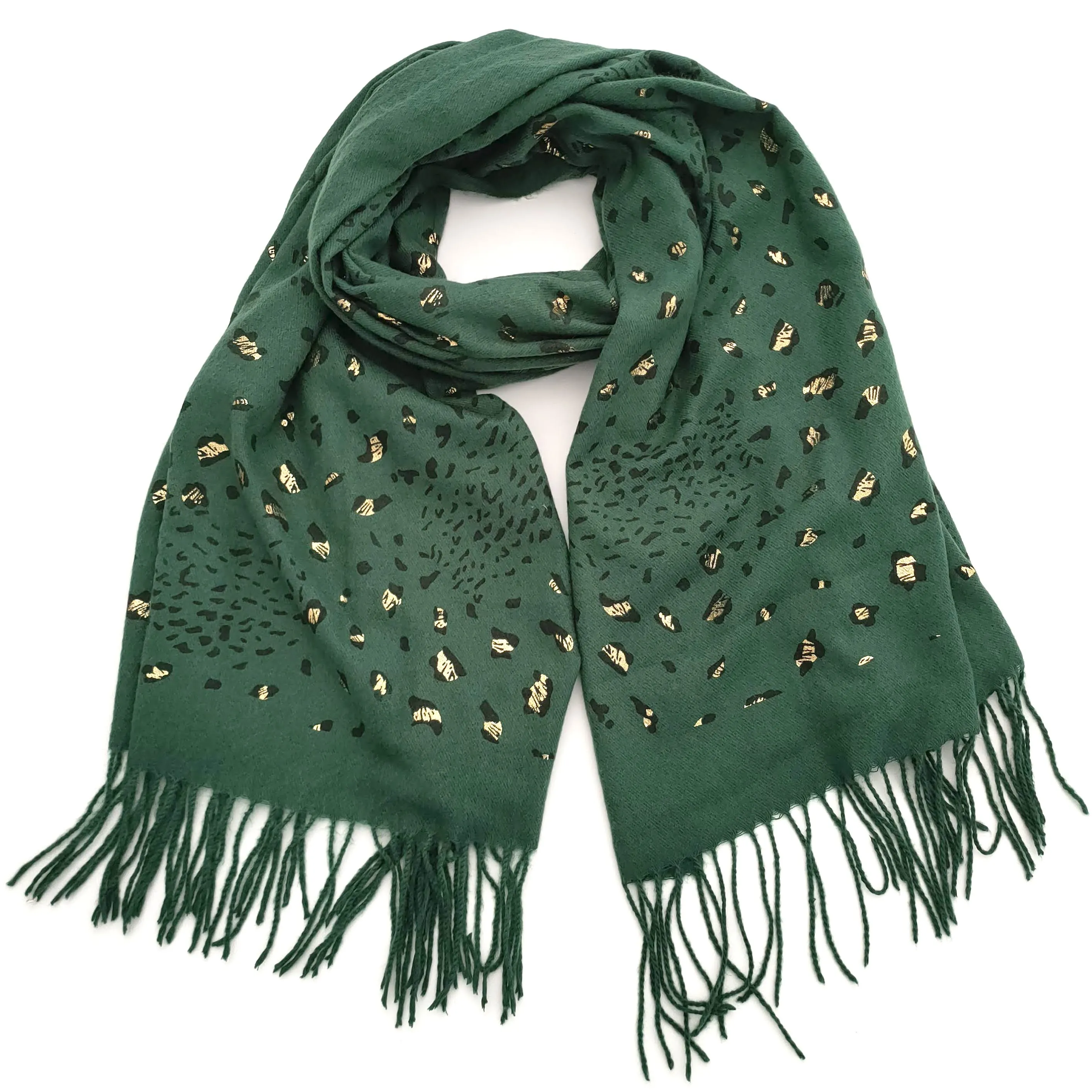 Gold Glittery Animal Print Scarf w/ Tassels