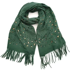 Gold Glittery Animal Print Scarf w/ Tassels