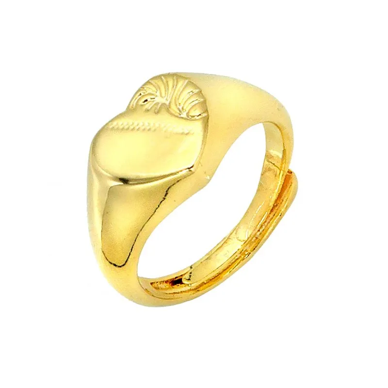 Gold Heart Signet Ring Size Q Adjustable