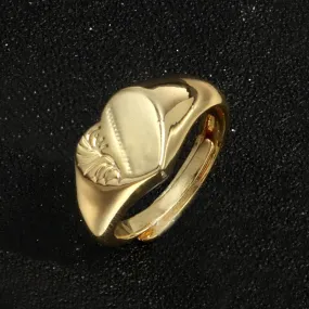 Gold Heart Signet Ring Size Q Adjustable