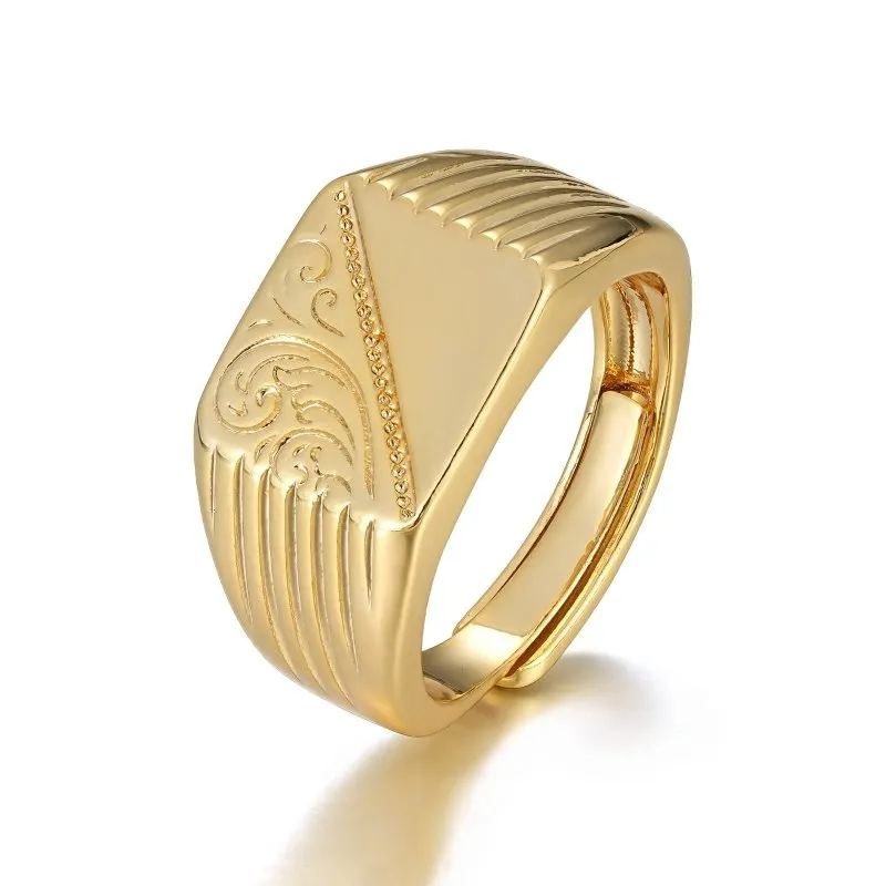 Gold Ornate Square Signet Ring Size Q Adjustable