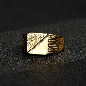 Gold Ornate Square Signet Ring Size Q Adjustable