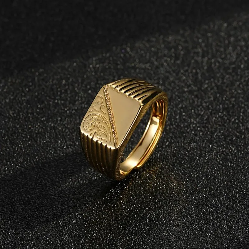 Gold Ornate Square Signet Ring Size Q Adjustable