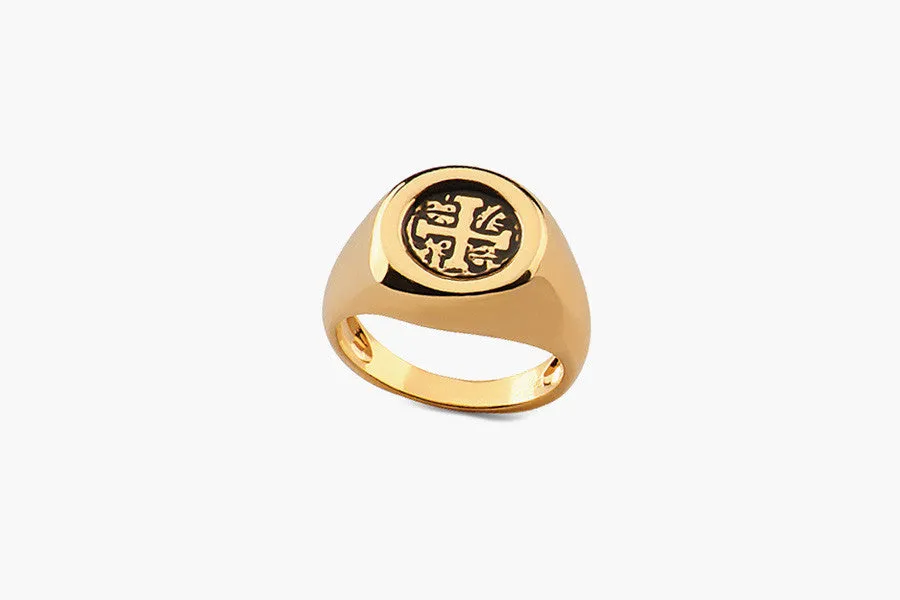 Gold "Macacos" Vintage Spanish Signet Coin Ring