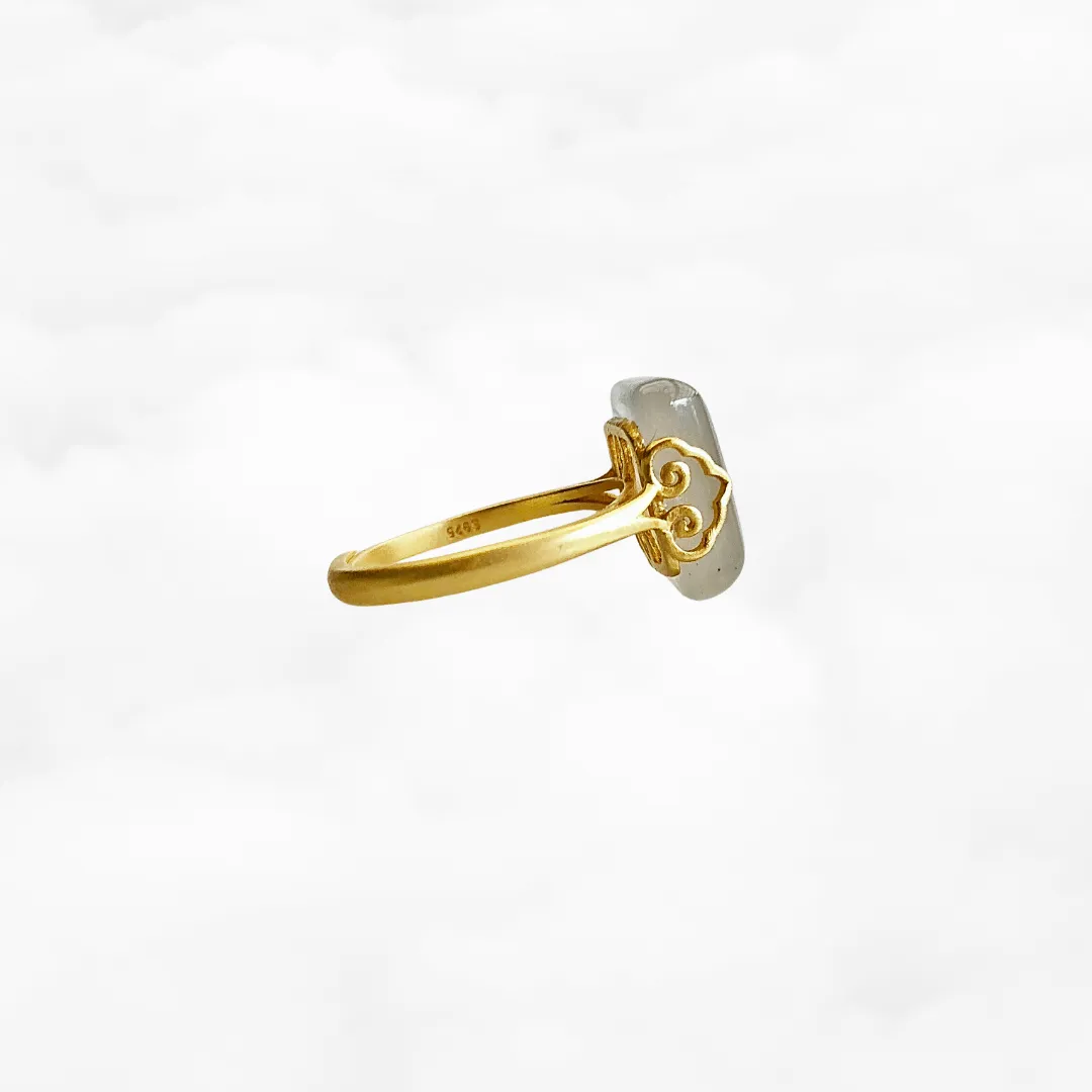 Gold Rectangle White Agate Ring