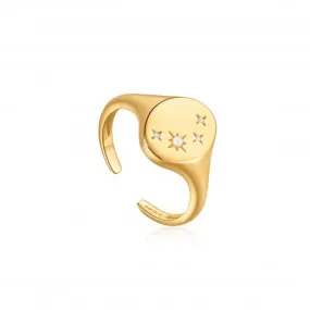 Gold Starry Kyoto Opal Adjustable Signet Ring R034-02G