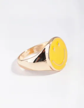 Gold Yellow Smiley Face Ring