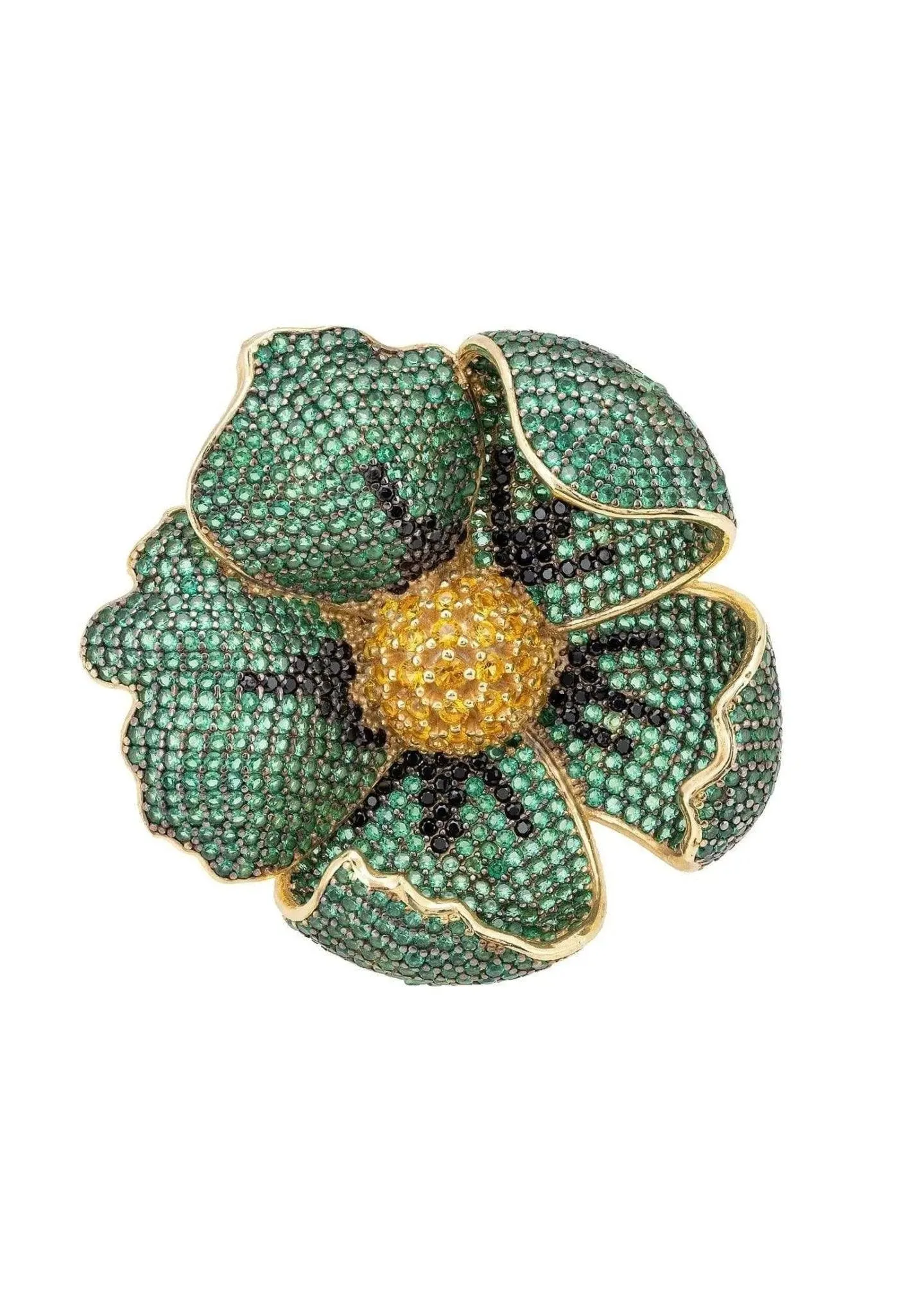 Green Poppy Flower Ring Gold Plated
