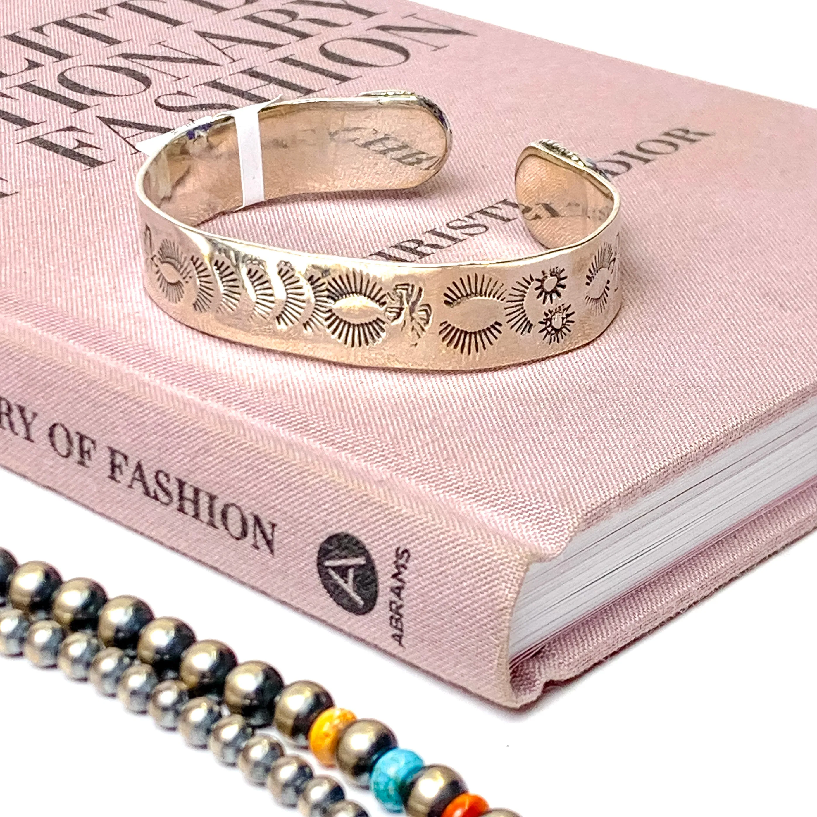 Hada Collection | Handmade Etched Sterling Silver Cuff Bracelet with Purple Mojave Remix Stones