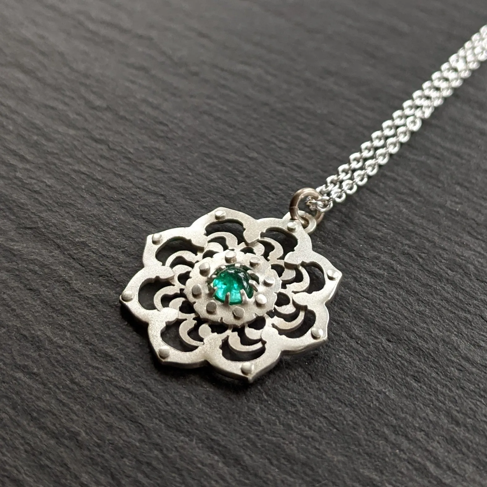 Handcut Emerald Lotus