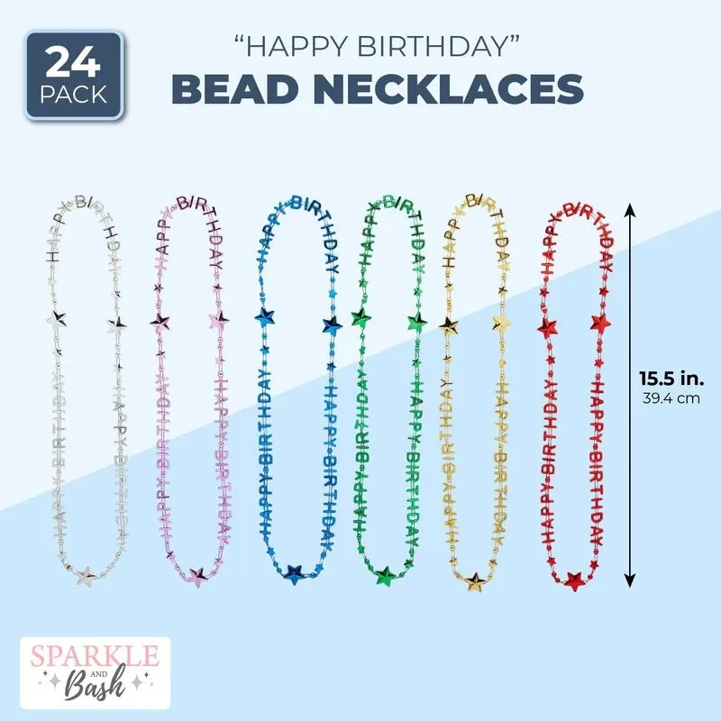 Happy Birthday Bead Necklace, Rainbow Party Favors (24 Pack)