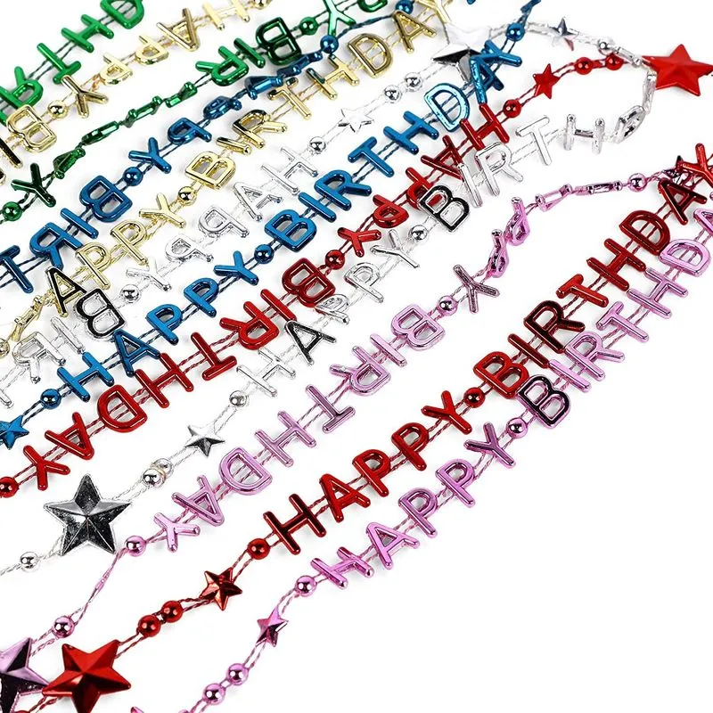 Happy Birthday Bead Necklace, Rainbow Party Favors (24 Pack)