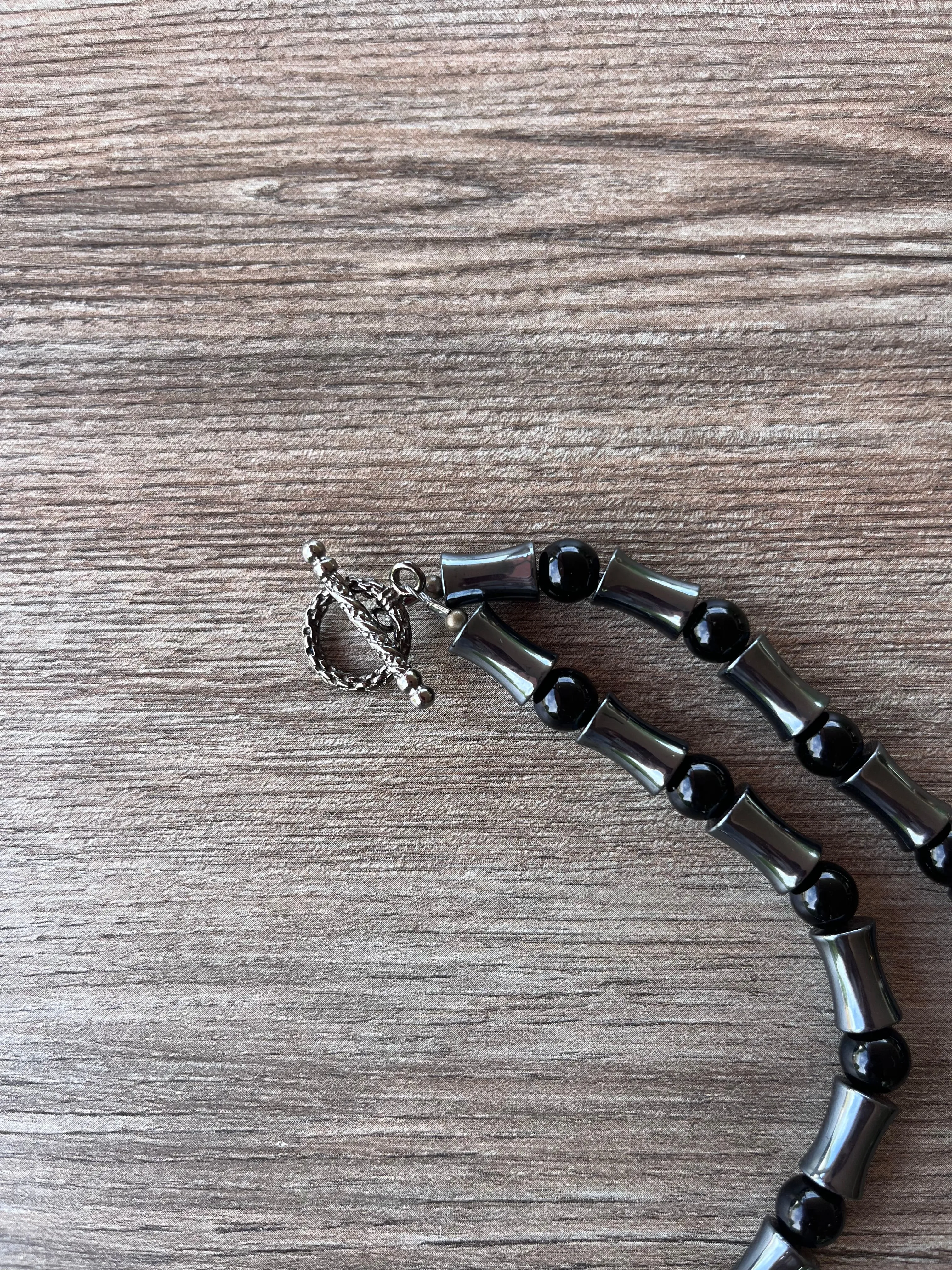 Hematite Onyx Gray Black Beaded Long Mens Necklace - Jayce