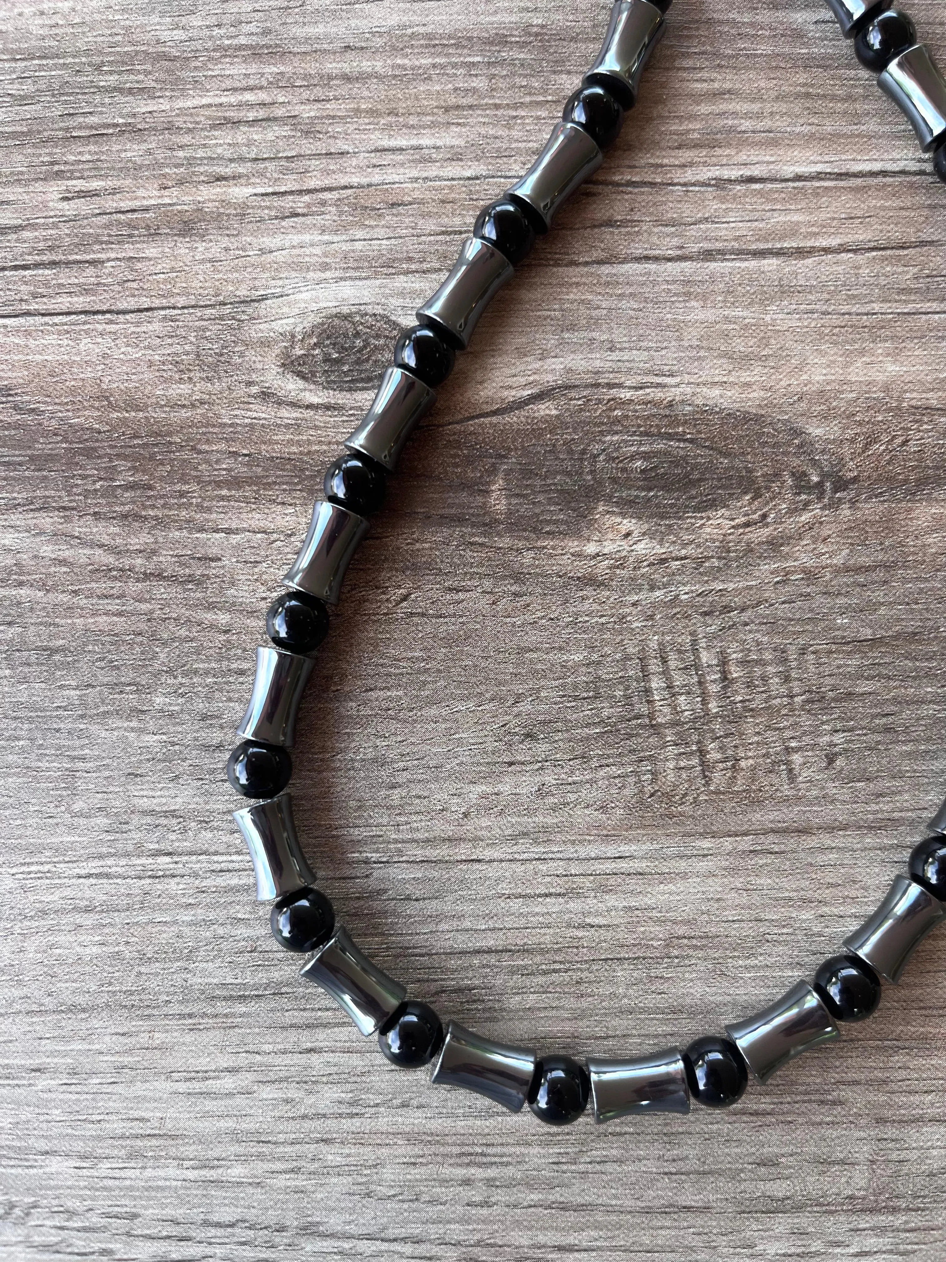 Hematite Onyx Gray Black Beaded Long Mens Necklace - Jayce