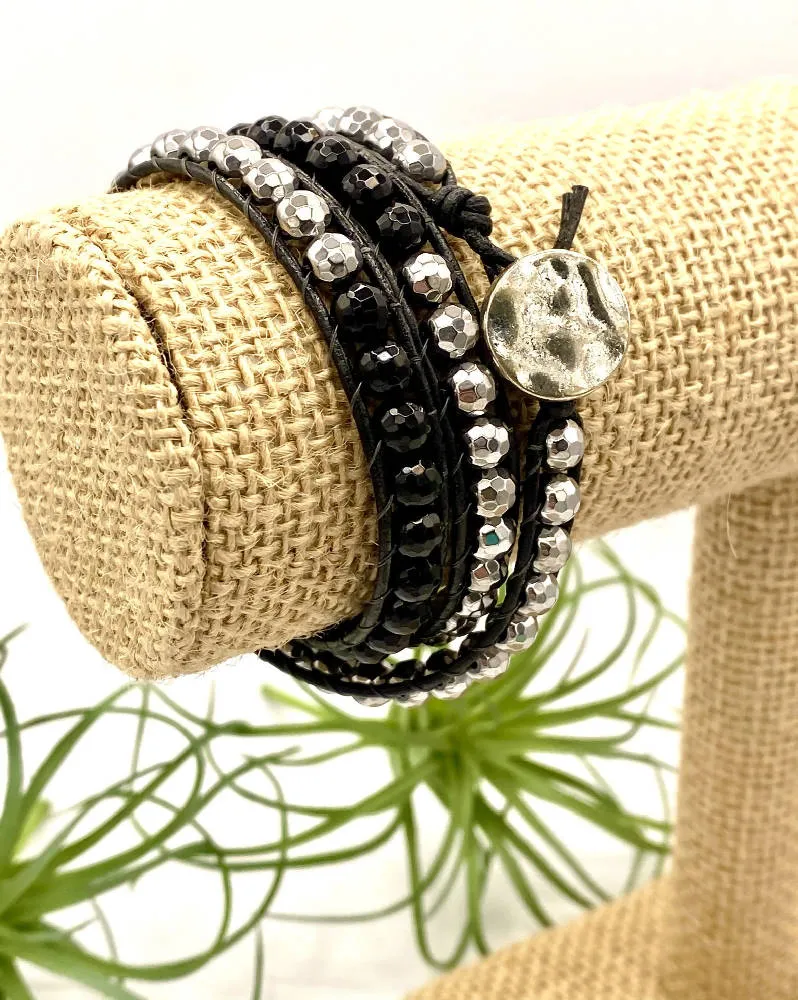 Hematite Onyx Wrap Bracelet
