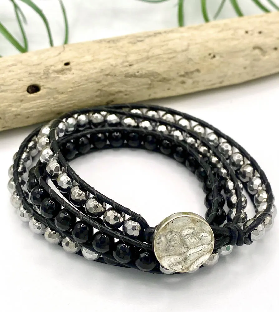 Hematite Onyx Wrap Bracelet