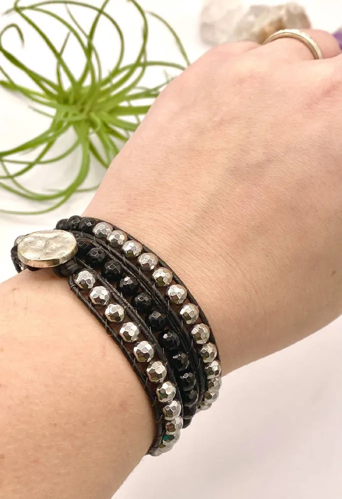 Hematite Onyx Wrap Bracelet