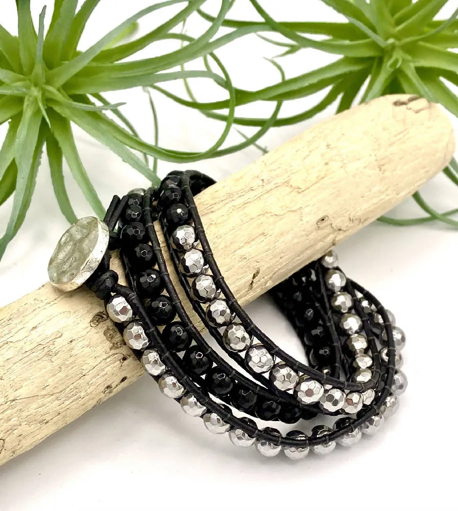 Hematite Onyx Wrap Bracelet