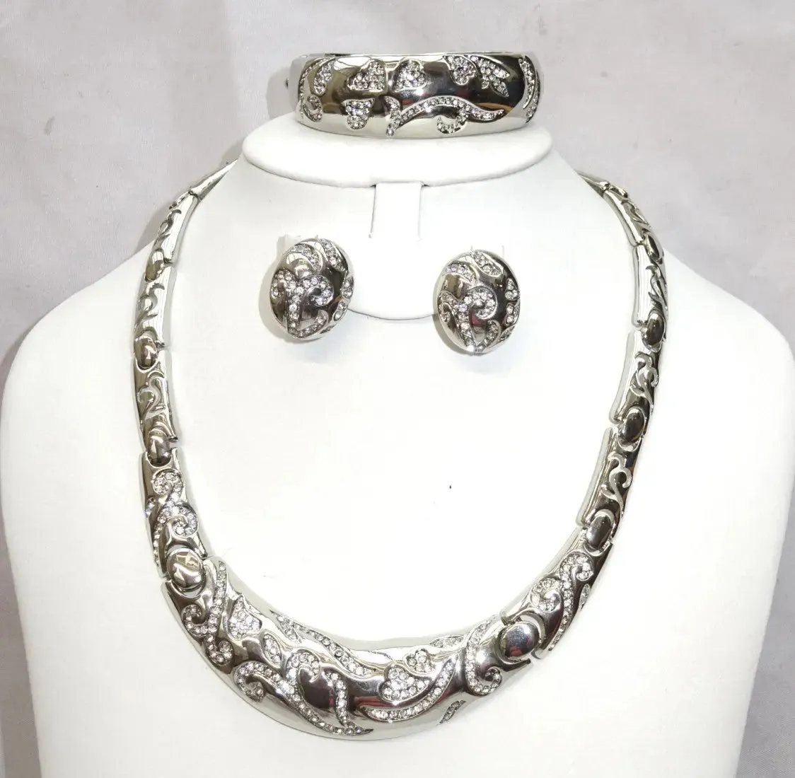 High Quality Italian Silver Engraved Design Bridal Wedding Party Jewellery Set