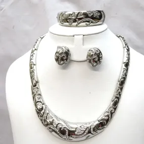 High Quality Italian Silver Engraved Design Bridal Wedding Party Jewellery Set