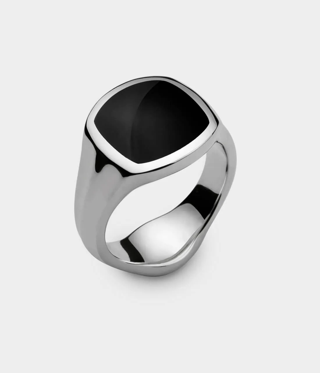 Inlaid Signet Ring in Silver with Onyx, Size V