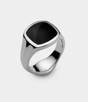 Inlaid Signet Ring in Silver with Onyx, Size V