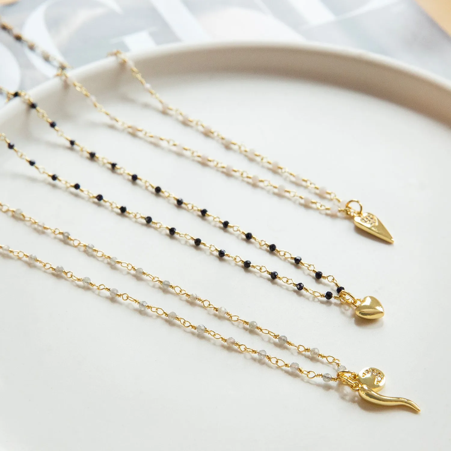 Italian horn and cz charm necklace