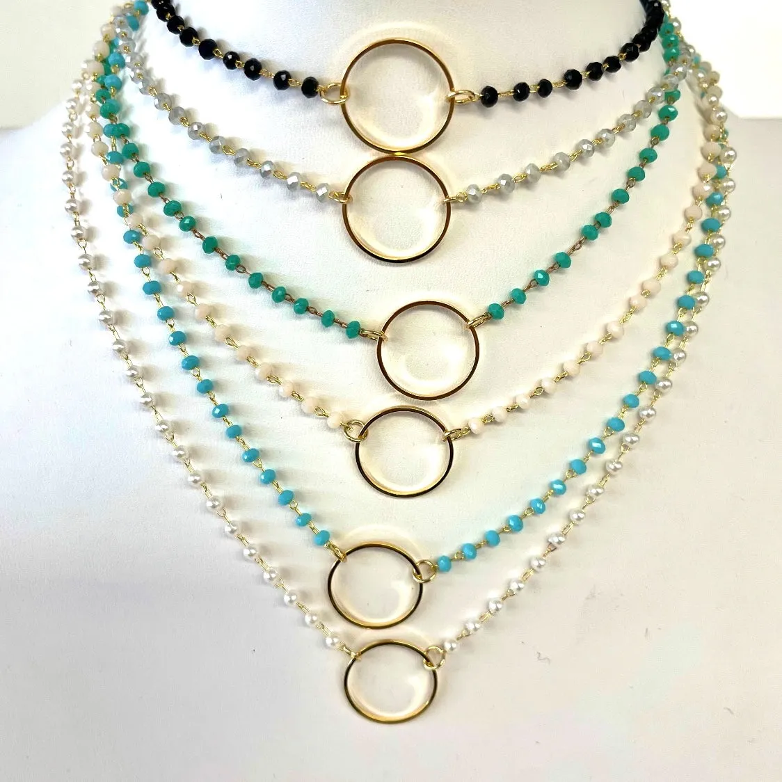 Jill Beaded Gold Circle Necklace
