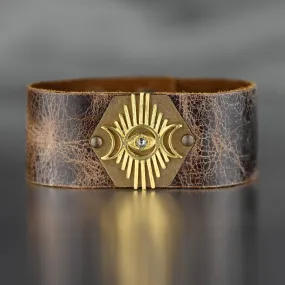 KBD Studio Evil Eye Crescent Moon Leather Cuff