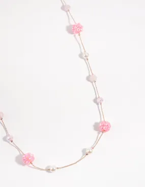 Kids Rose Gold Fireball Bead Station Necklace