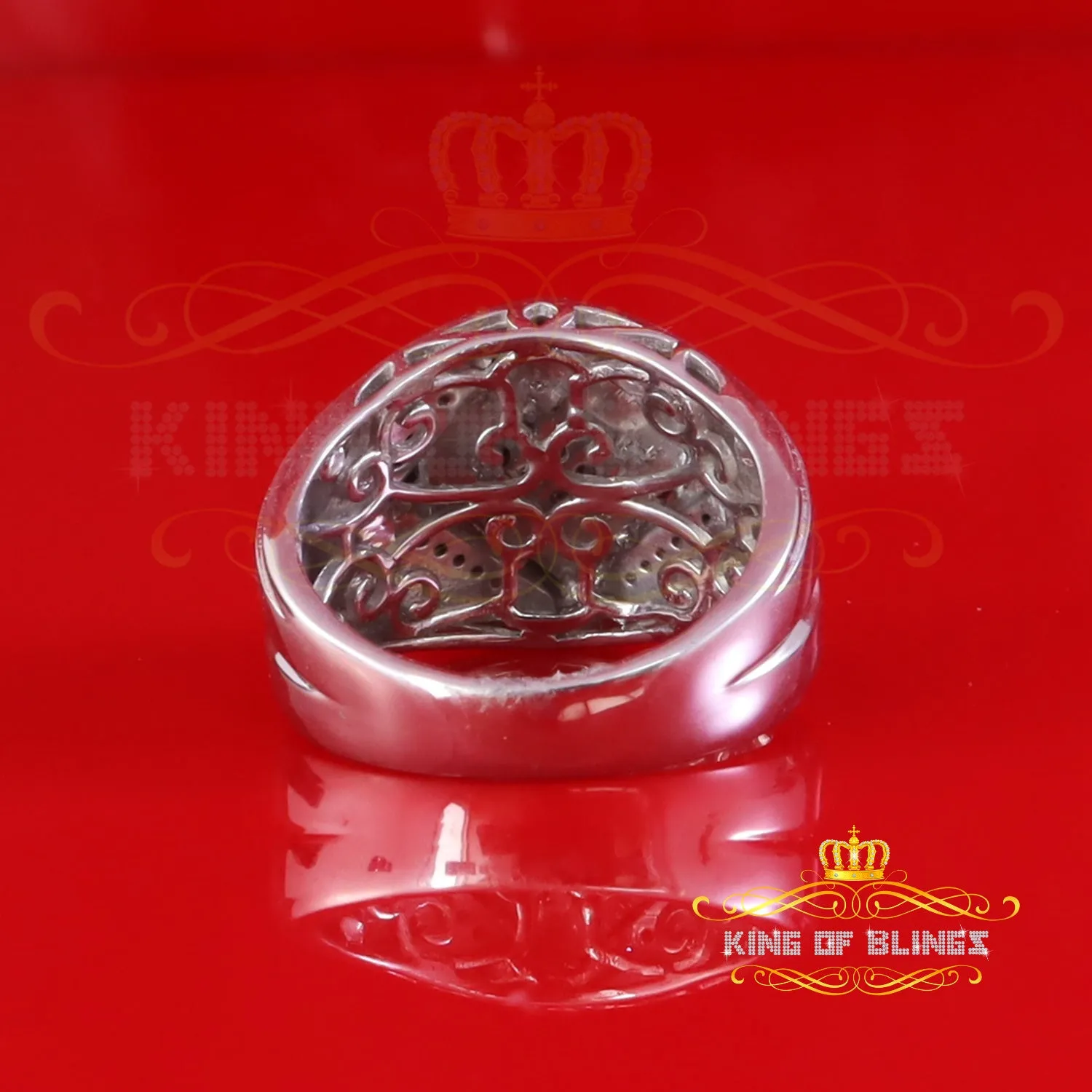 King Of Bling's 925 Sterling Silver White 0.09ct Round Cut Men's Solitaire Diamond Ring SZ 10