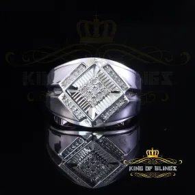 King Of Bling's 925 Sterling Silver White 0.09ct Round Cut Men's Solitaire Diamond Ring SZ 10