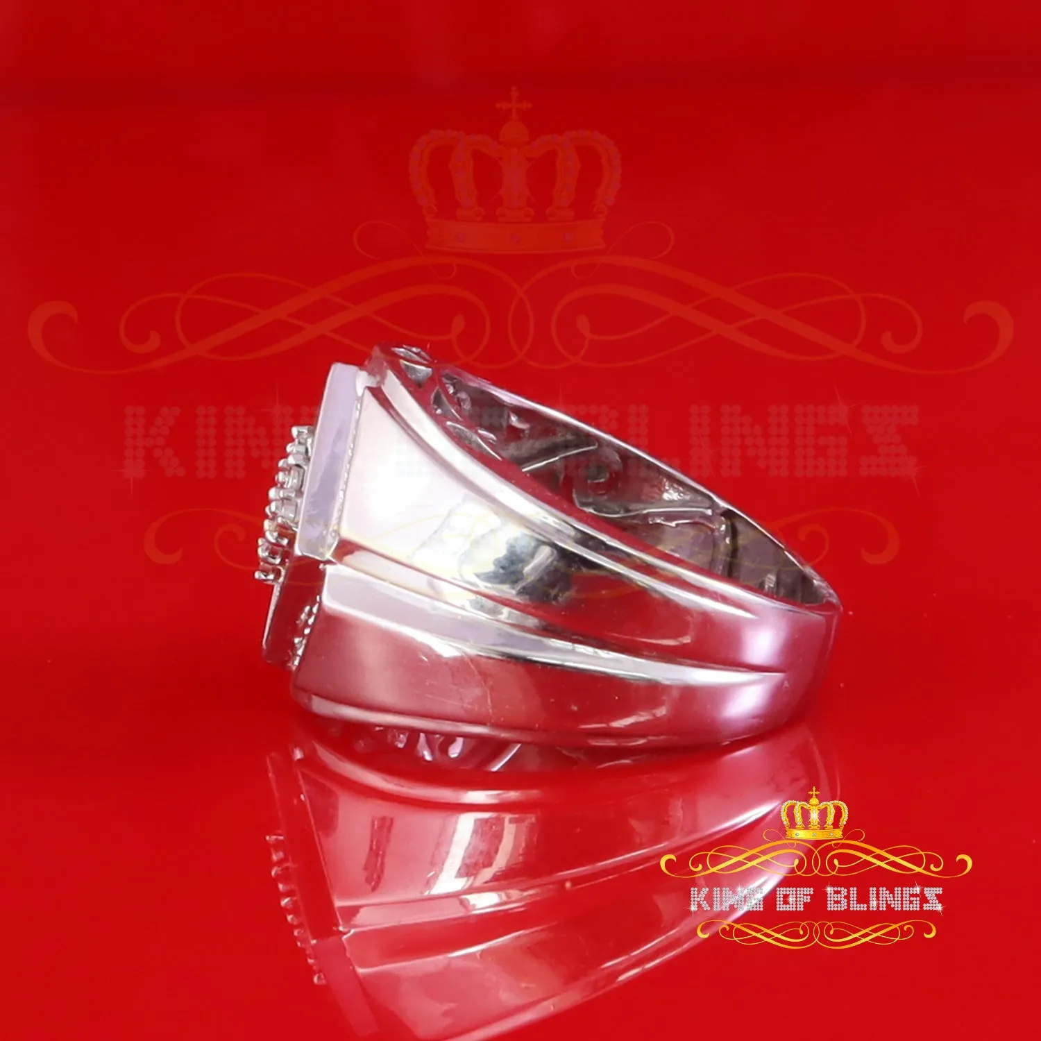 King Of Bling's 925 Sterling Silver White 0.09ct Round Cut Men's Solitaire Diamond Ring SZ 10