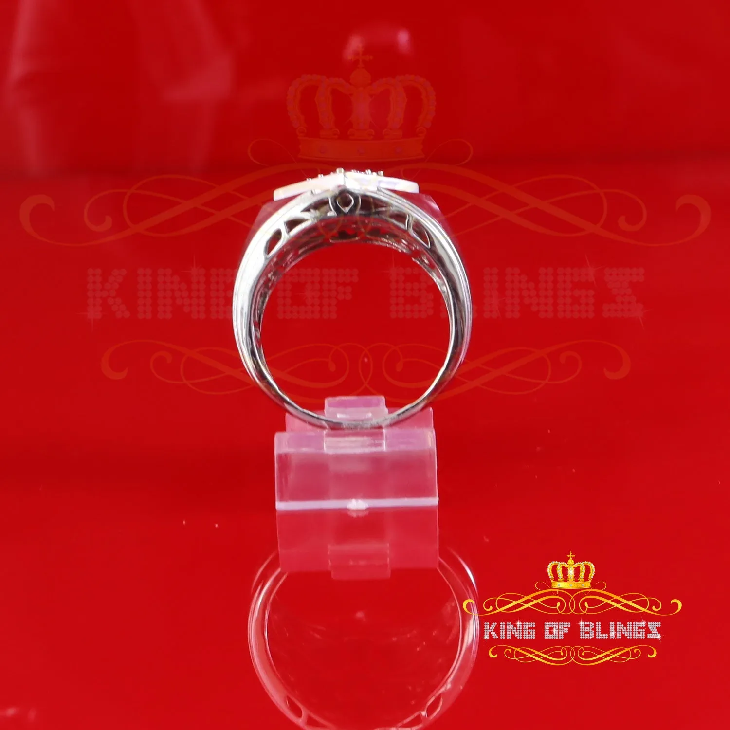 King Of Bling's 925 Sterling Silver White 0.09ct Round Cut Men's Solitaire Diamond Ring SZ 10