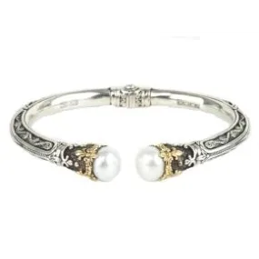 Konstantino Sterling Silver & 18K Yellow Gold Pearl Hinged Bracelet