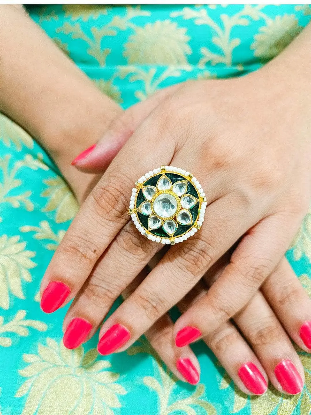 Kundan Meenakari Finger Ring