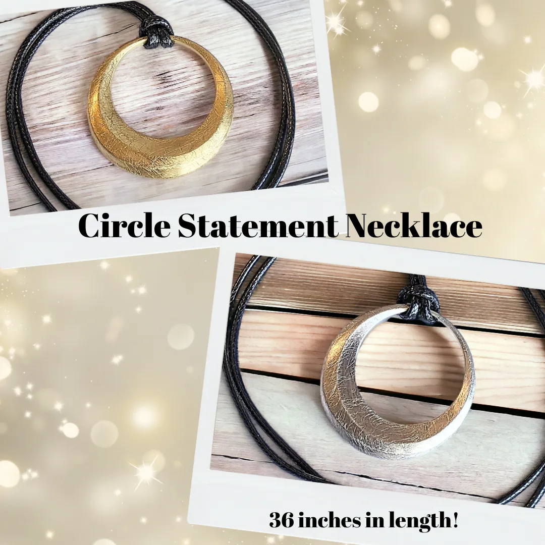 Large Circle Pendant Cord Necklace, 36 inches