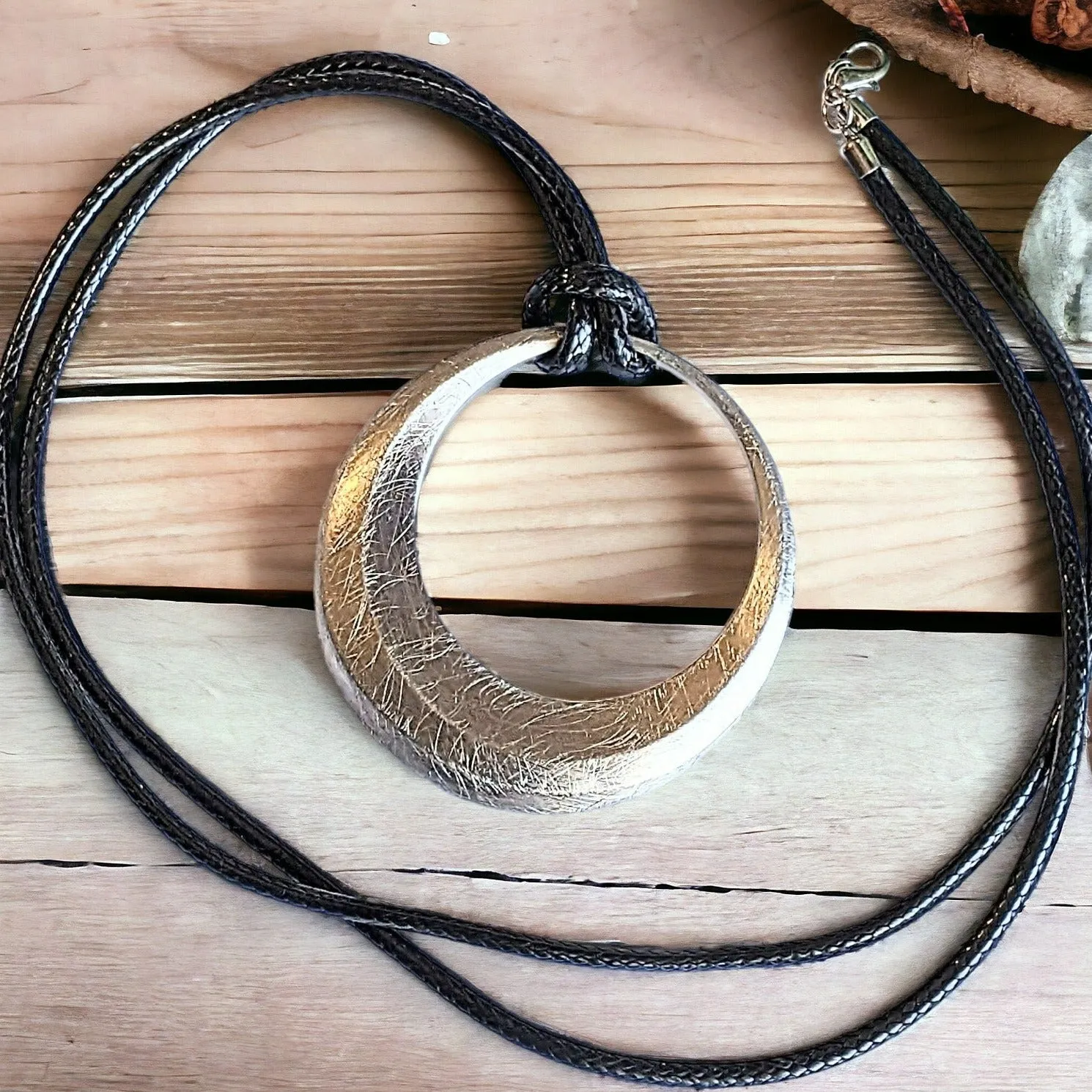 Large Circle Pendant Cord Necklace, 36 inches
