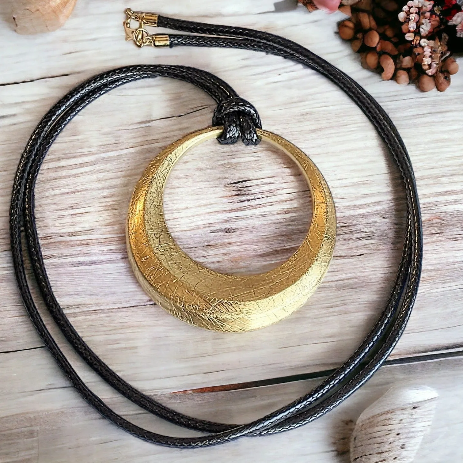 Large Circle Pendant Cord Necklace, 36 inches