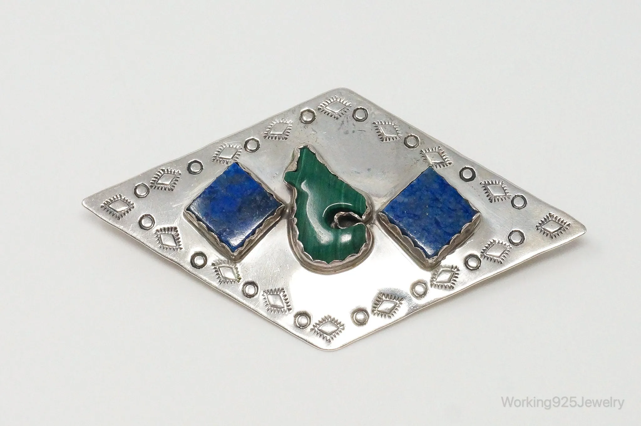 Large VTG Native American Wilbur Wauneka Bear Sterling Silver Pendant Pin