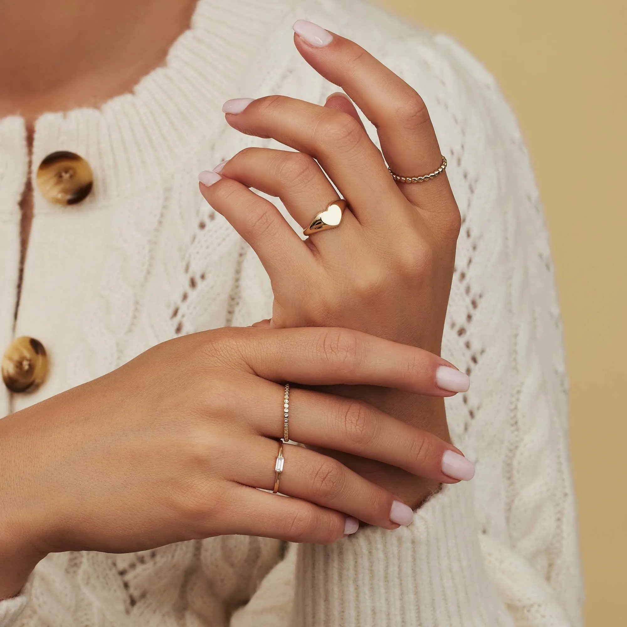Le Marais Lauren 14 karat gold signet ring with heart